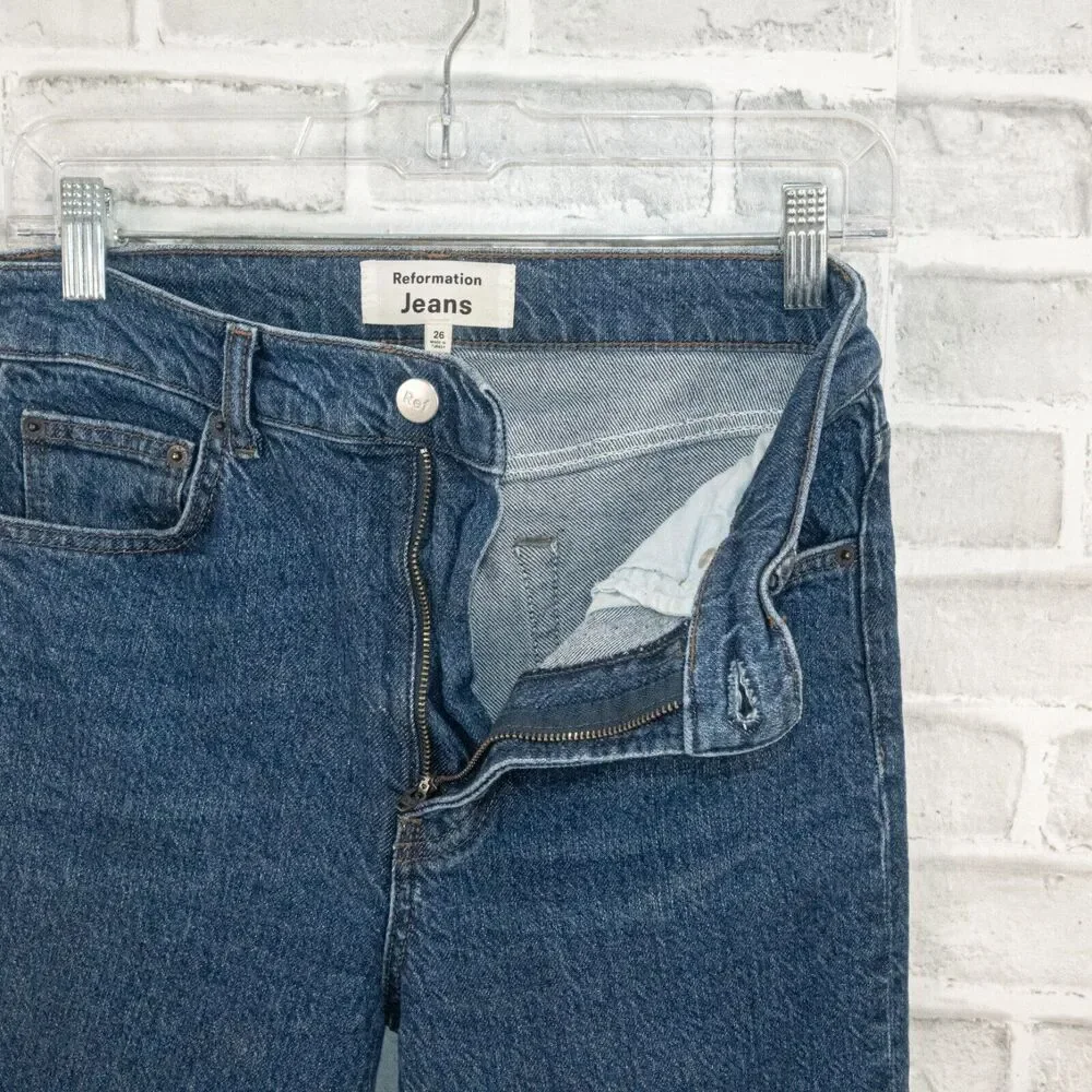 Reformation Women's Lisa High Rise Straight Leg Denim Jeans blue wash sz 26 - Picture 5 of 10